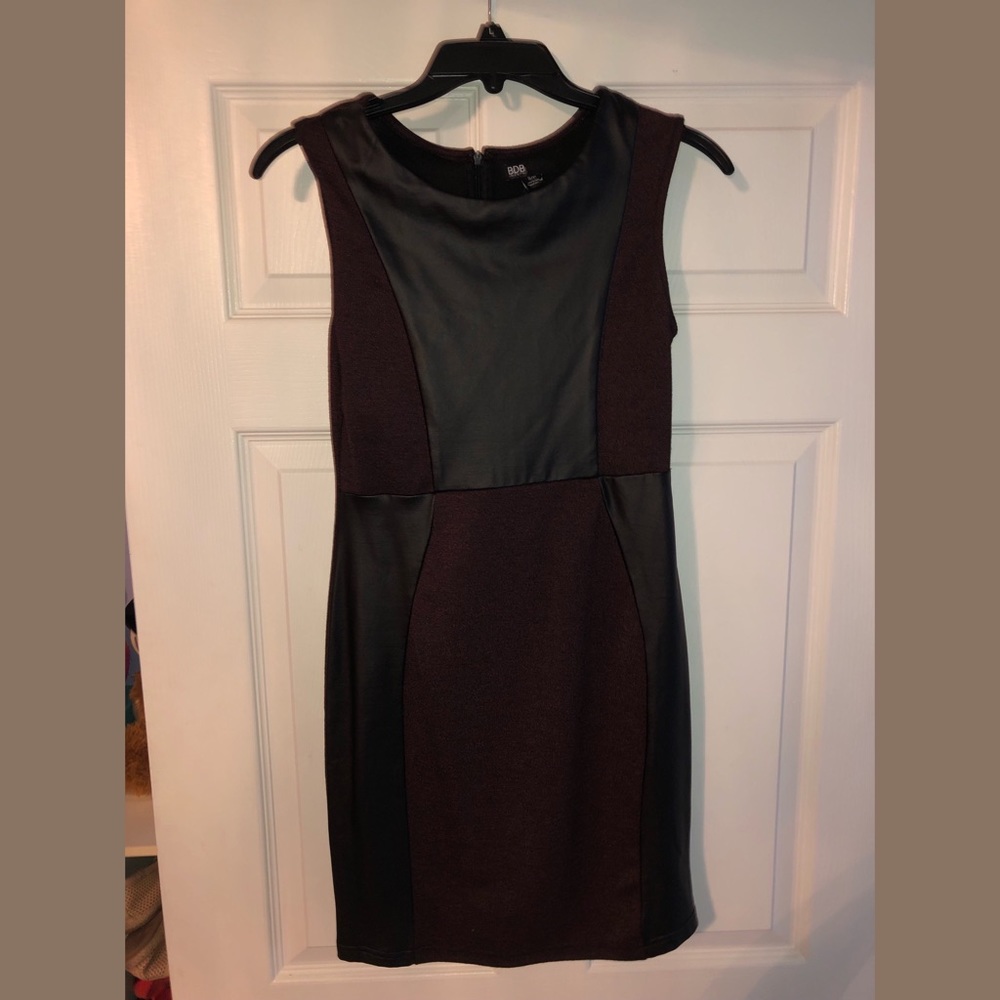 Black Leather and Wine Colored Block Dress